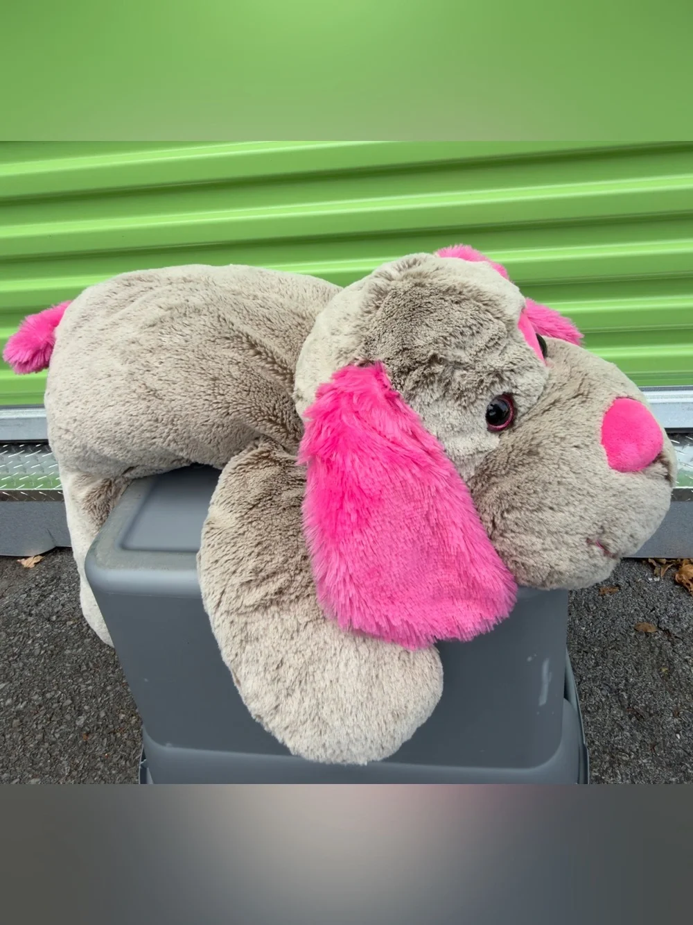 Justice Jumbo Puppy Dog Plush Kellytoy Gray/brown Pink Heart Eye Floppy Like New